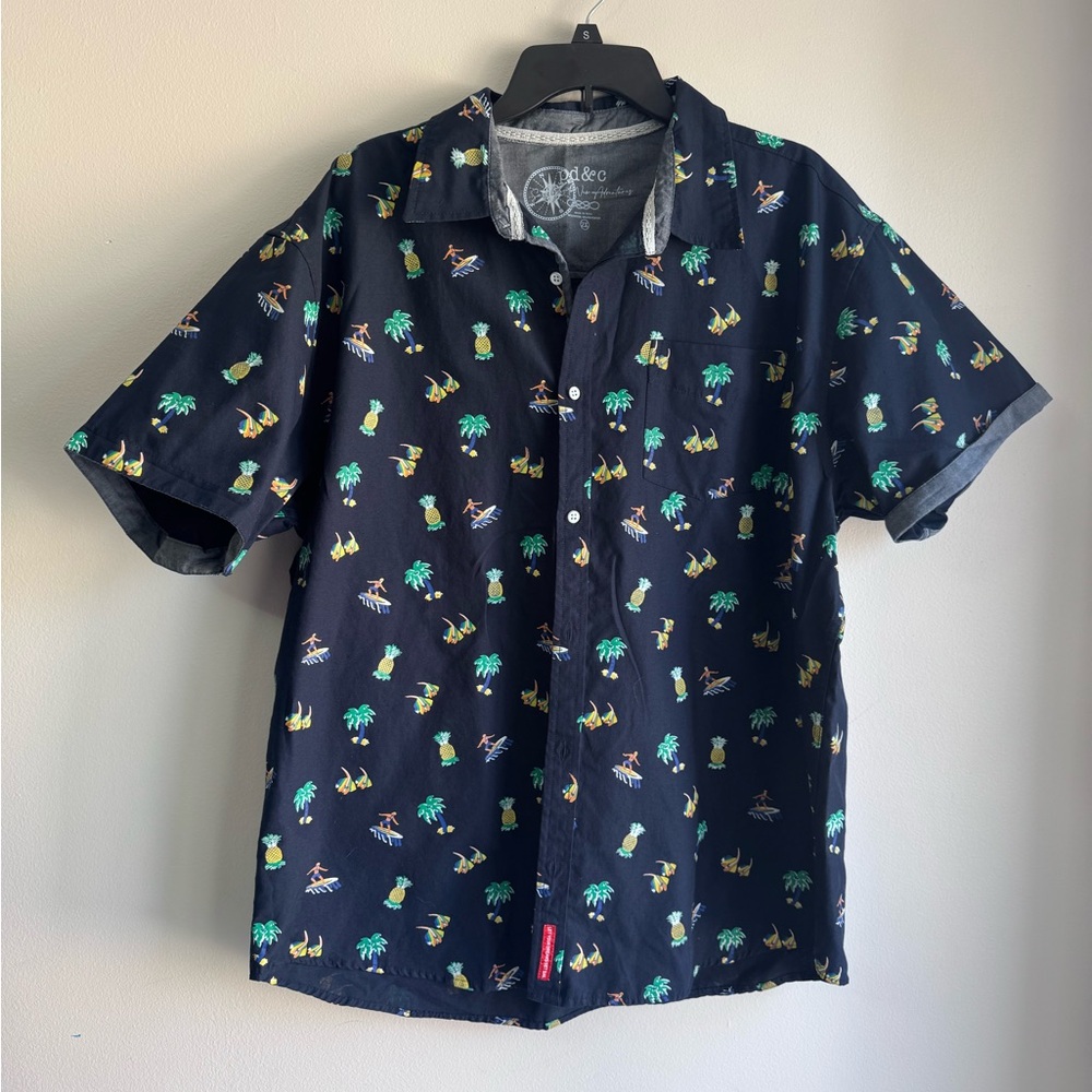 PD&C Navy Tropical Print Casual Shirt